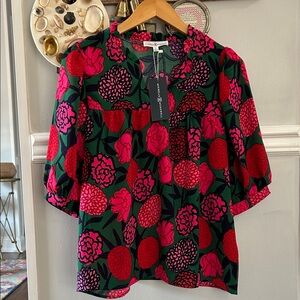 Michelle McDowell Bold Floral Blouse in Pink & Green